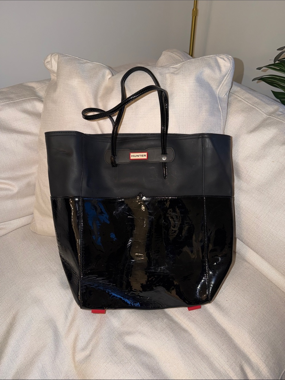 Hunter Black Two-Tone Patent and Matte Tote